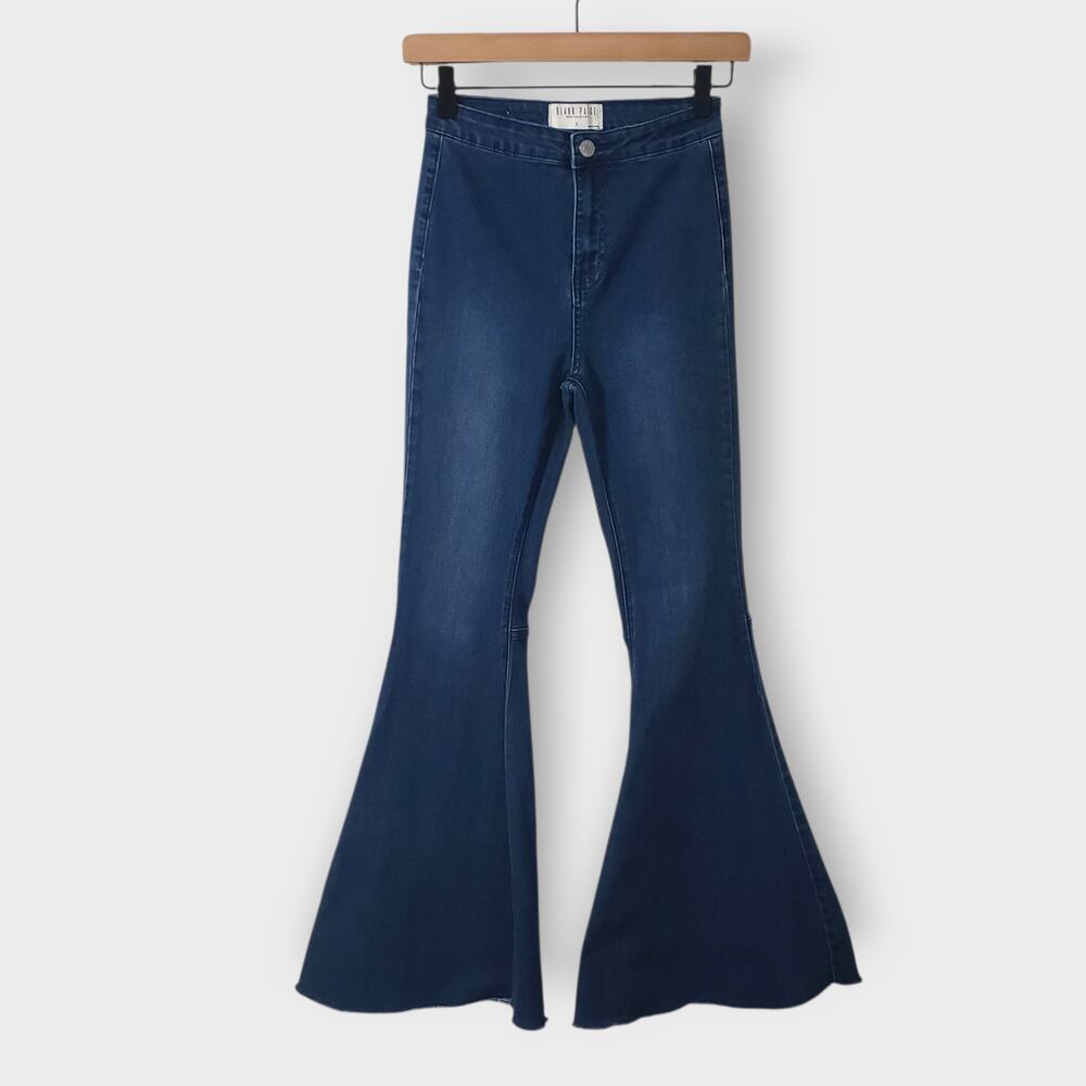 Blank Paige Womens Jean Dramatic Flare Bell Bottom Dark Wash Small‎ Retro Rave